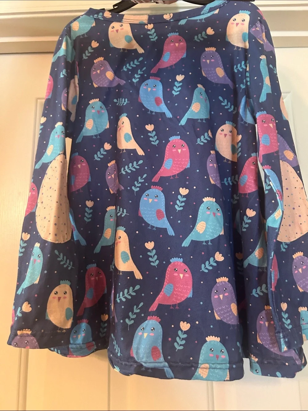 Girls' Navy Bird Print Matching Set with Cream Leggings